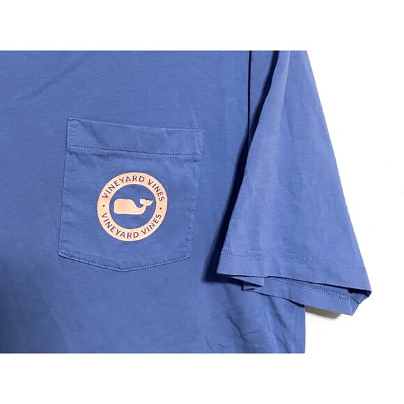 Vineyard Vines Blue Shirt Pink Whale Circle Logo Front Pocket Men M Double Sided - Picture 3 of 6